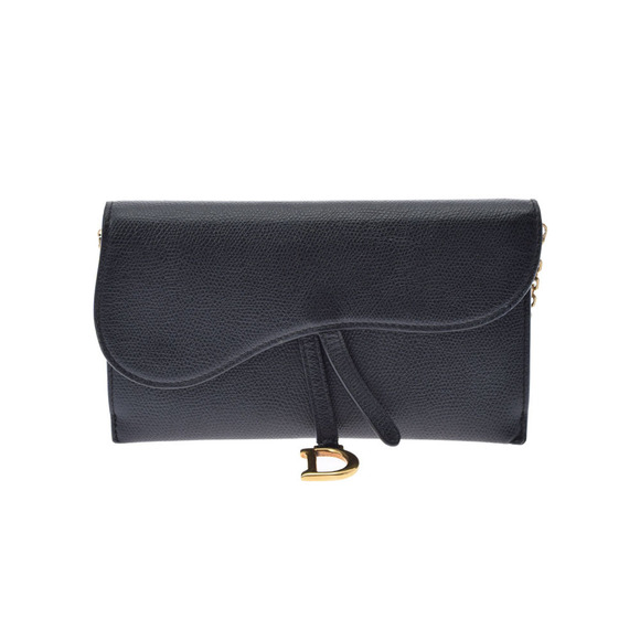 Dior Handbags - CHRISTIAN DIOR Saddle Long Wallet Black Calfskin Chain